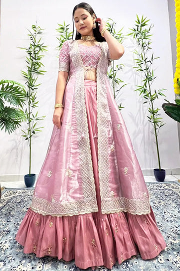Lehenga Crop Top With Pants And Long Shrug Long Shrug Dress And