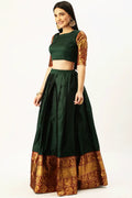 Dark Green Half Saree Designs For Wedding