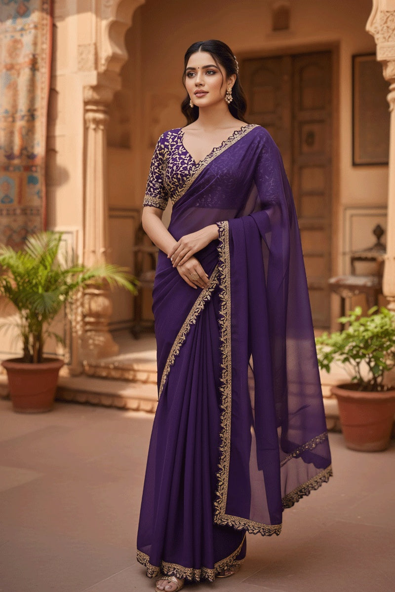 Dark Purple Silk Saree