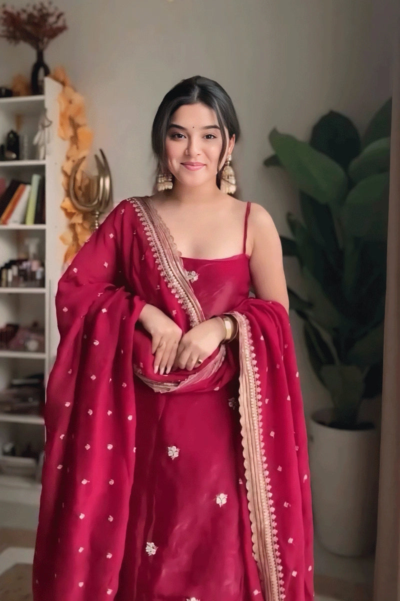 Dark Red Color Plazo Suit 