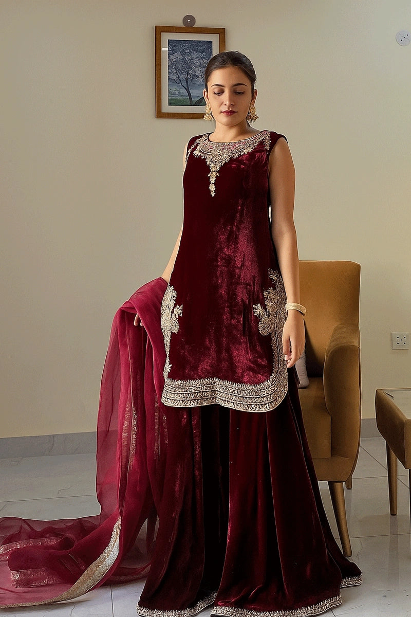 Dark Red Sharara Suit