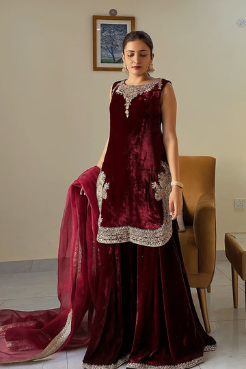 Dark Red Sharara Suit