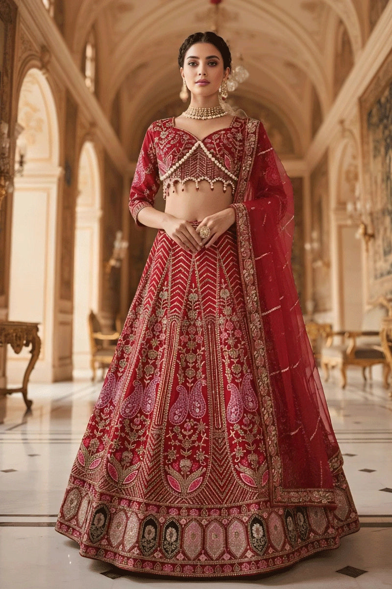 Dark red bridal lehenga