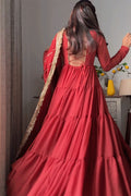 Dark red festive wear Anarkali