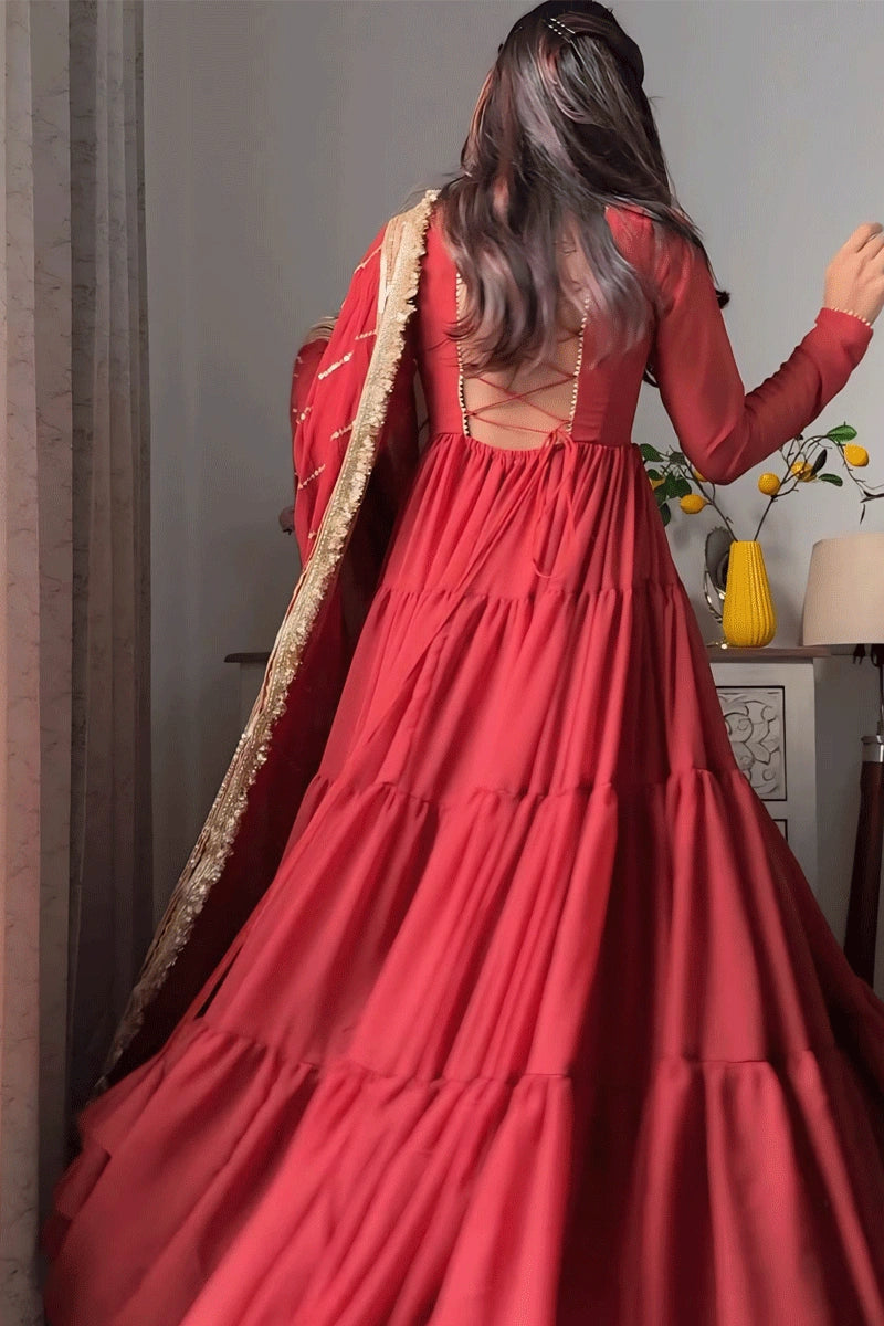 Dark red festive wear Anarkali