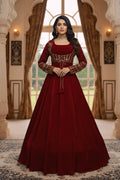Dark red velvet Anarkali gown