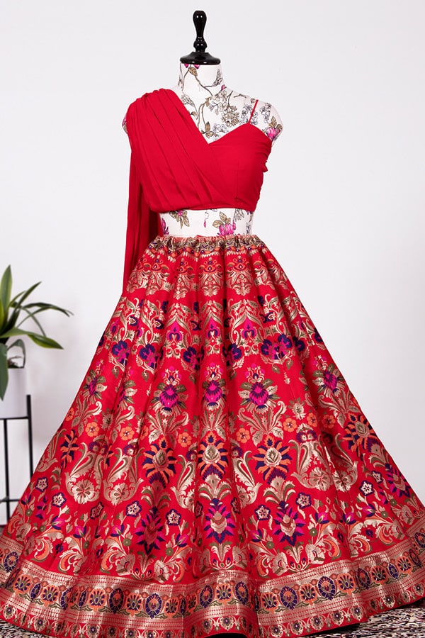 Designer Crop Top Banarasi Lehenga Choli For Bridal