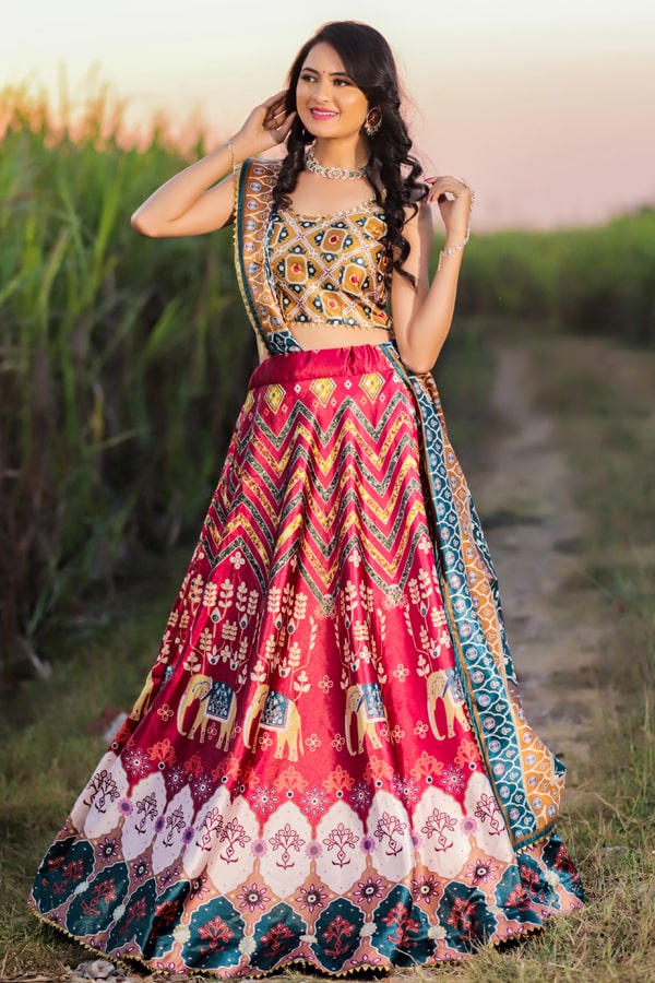 Designer Digital Print Silk Chaniya Choli For Navratri 2022 - Anaya Designer Studio