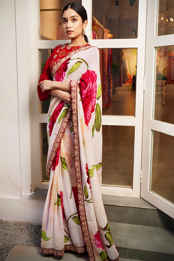 Designer Floral Print Georgette Saree For Women - Anaya Designer Studio