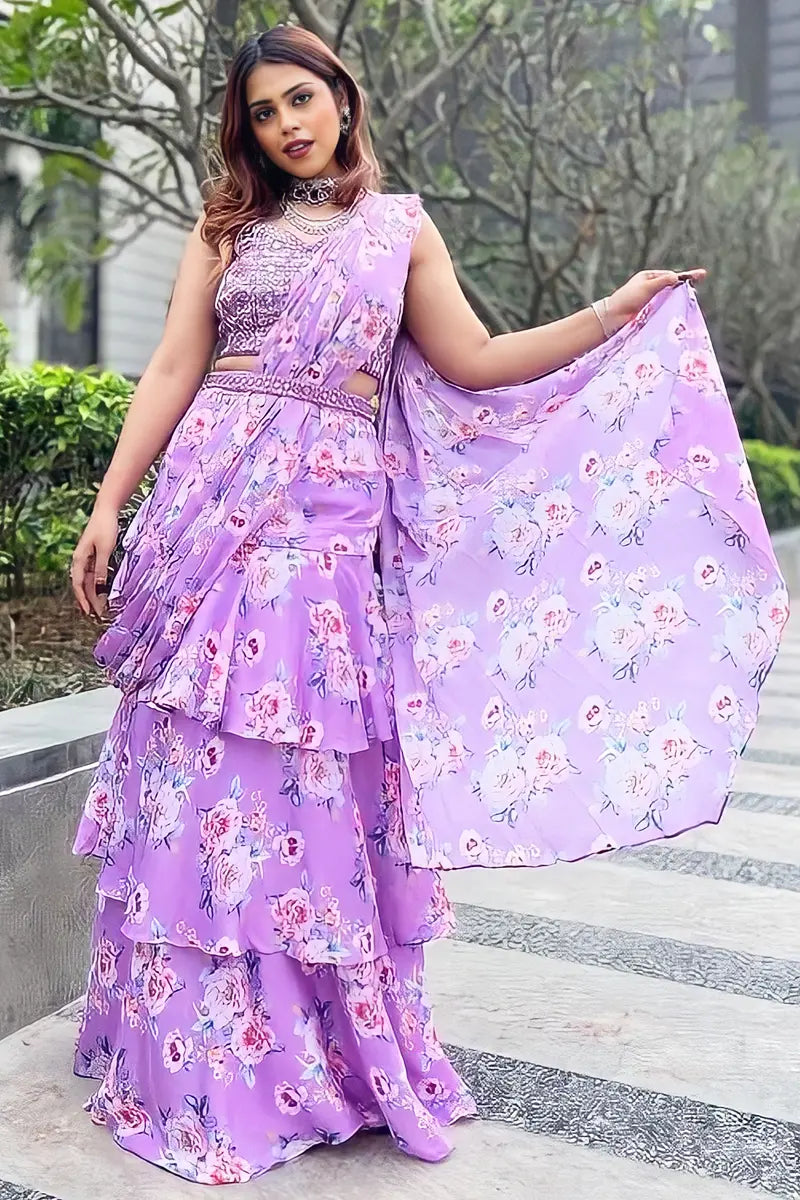 Designer Floral Ready To Wear Saree For Farewell