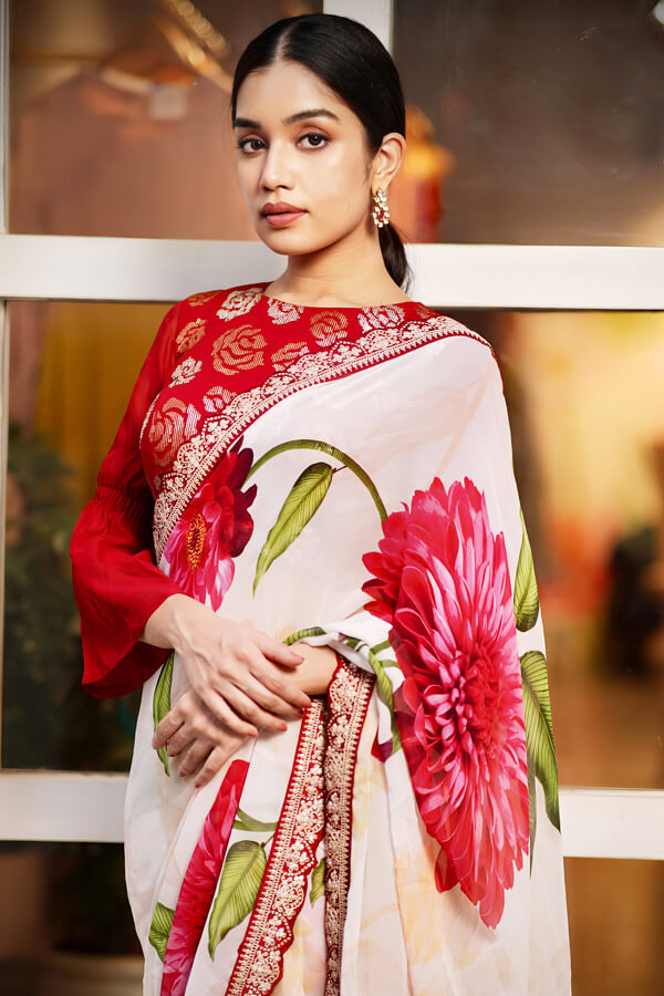Designer Floral Print Georgette Saree For Women - Anaya Designer Studio