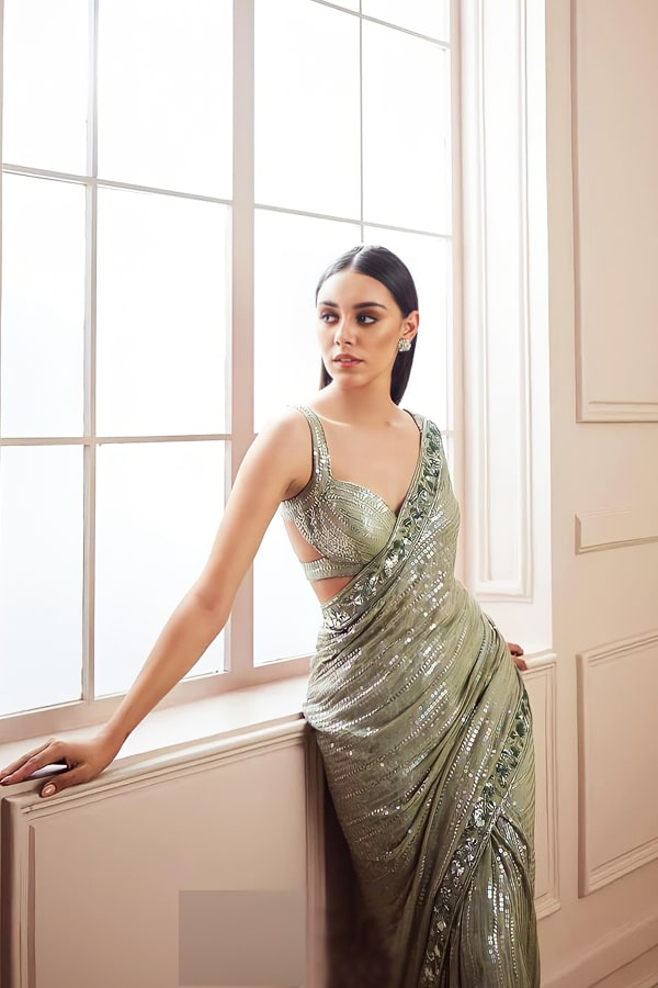 Designer Georgette Sequin Saree For Wedding 2022 - Anaya Designer Studio