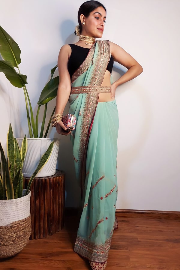 Designer Georgette Silk Saree With Belt 2022 - Anaya Designer Studio