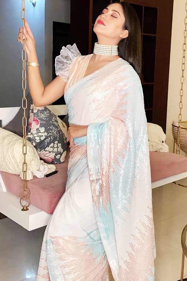 Designer Georgette Sequence Saree Online Shopping 2022 - Anaya Designer Studio