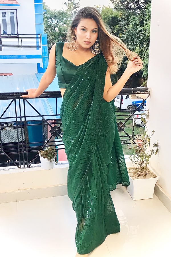 Designer Sequence saree for Engagement Green - Anaya Designer Studio