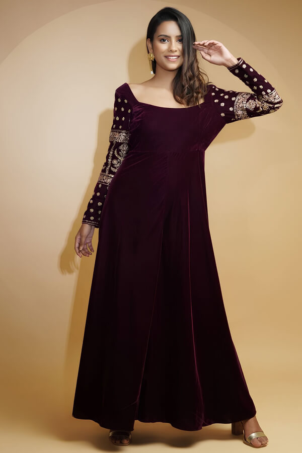 Simple Velvet Gown Design For Girls - Anaya Designer Studio Simple Velvet Gown Design For Girls - Anaya Designer Studio