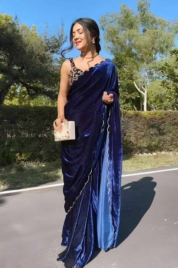 Designer Velvet Nauvari Saree For Girls - Anaya Designer Studio
