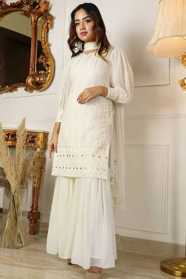 Designer White Sharara Kurti Set Design 2023 - Anaya Designer Studio