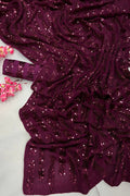 Designer Wine Sequin Saree