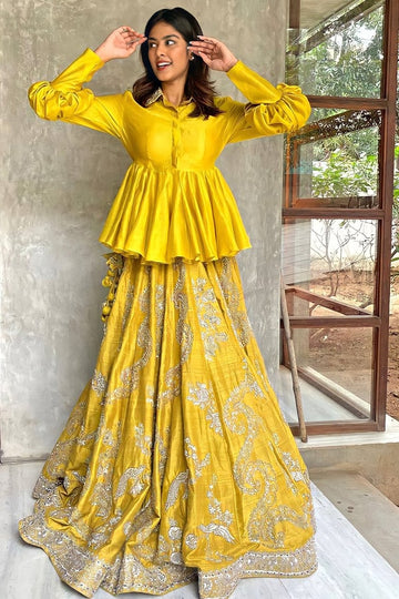 Designer Party Wear Peplum Top With Lehenga 2022 - Main Image