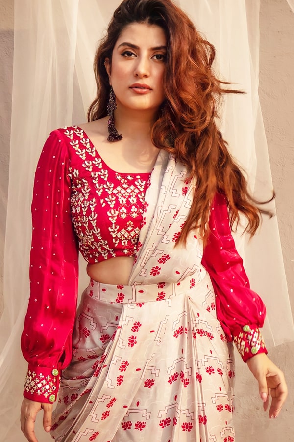 Designer Stylish Readymade Saree 2021 Red - Anaya Designer Studio
