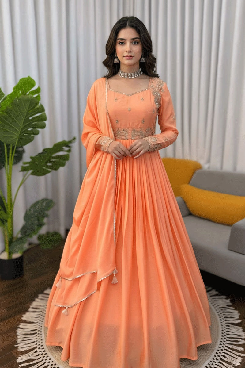 Aqua Blue Heavy Designer Semi-Stitched Anarkali Dress With Embroidery Work