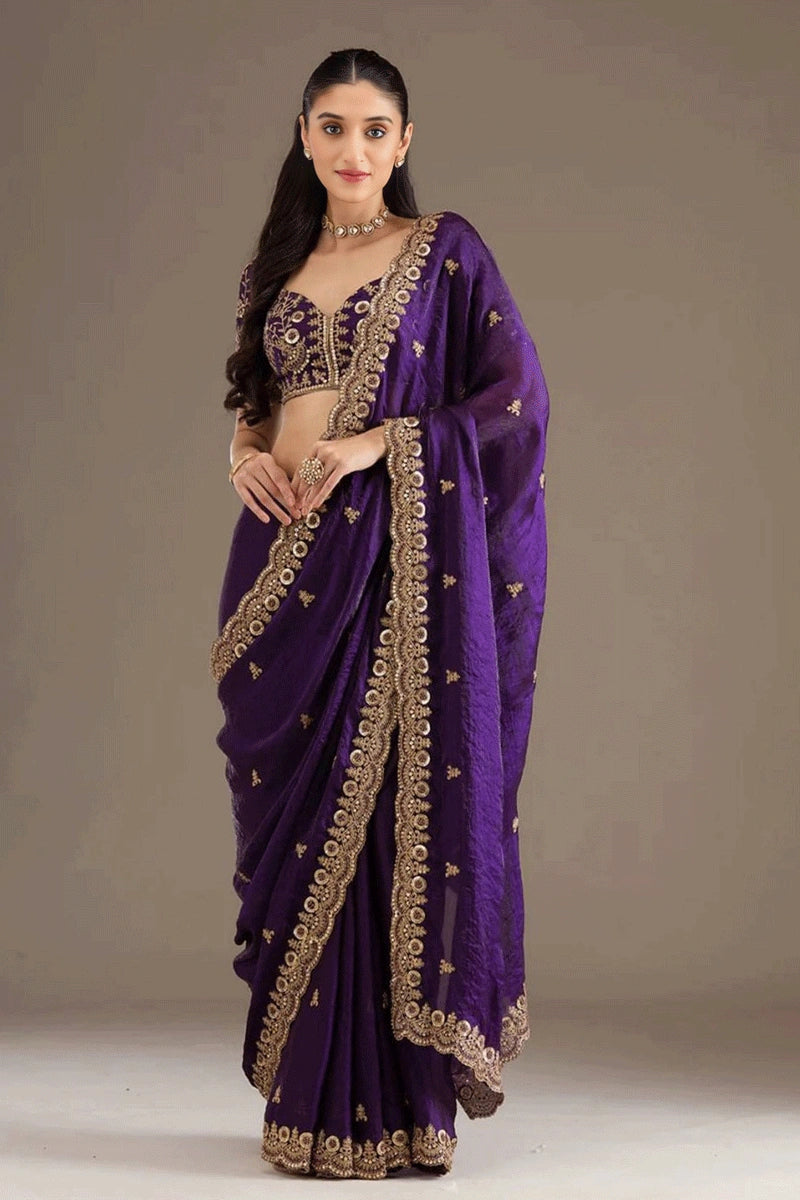 Designer Dark Purple Sequence Saree for Reception