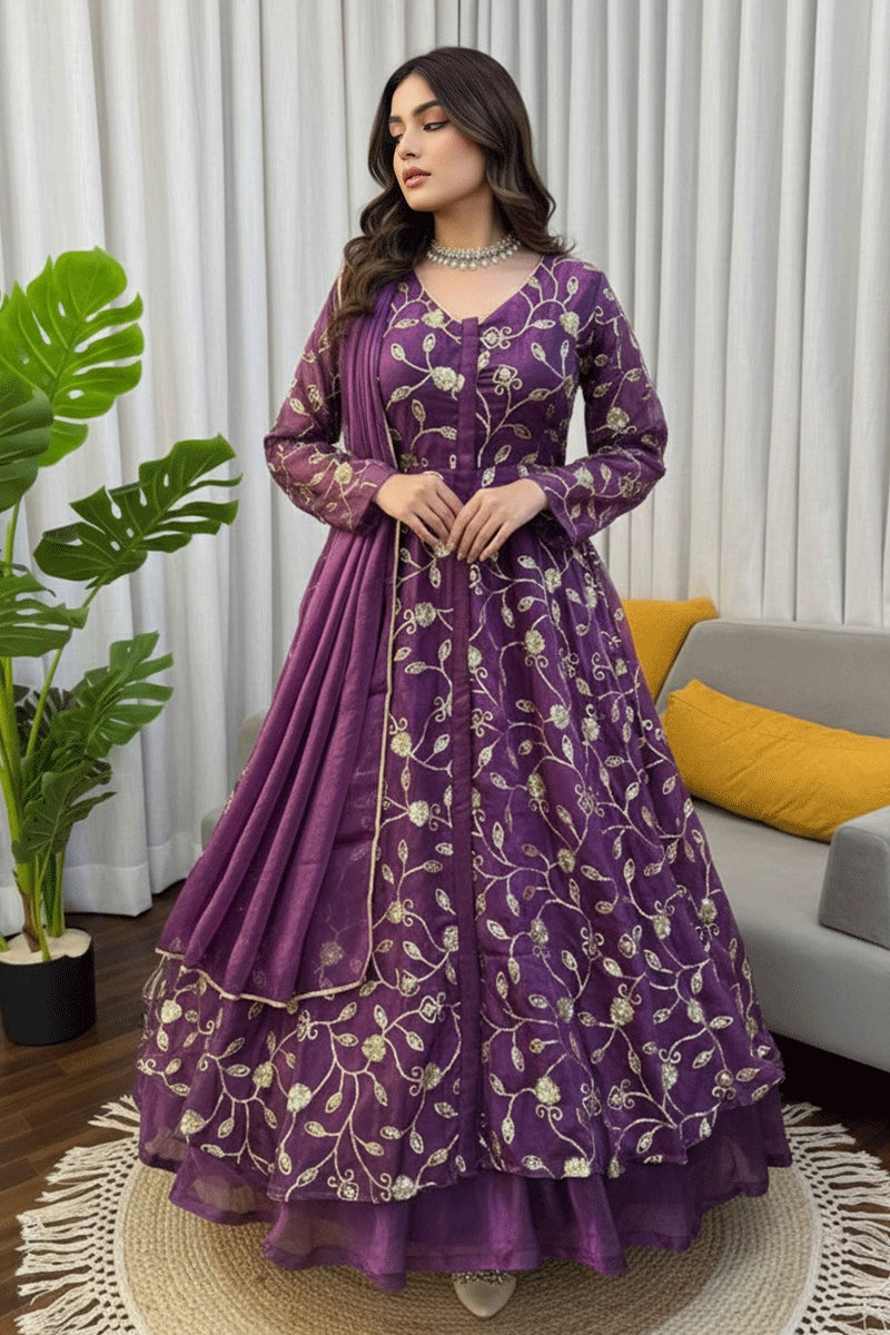 Purple Gown Lehenga Set