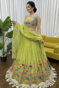 Designer Green Organza Lehenga for Haldi Function
