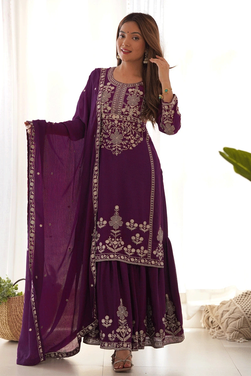 Kediya Style Kurta With Sharara Set For Eid Festival
