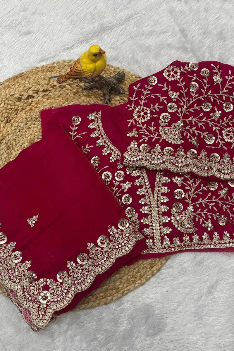 Designer Maroon Satin Silk Saree for Wedding Guest