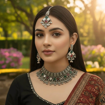 Designer Oxidised German Silver Necklace Set