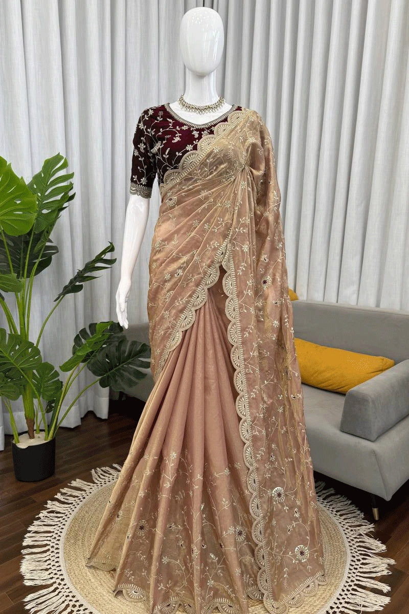 Designer Peach Saree For Women 