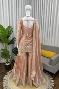 Designer Peach color jmc silk Sharara Suit 