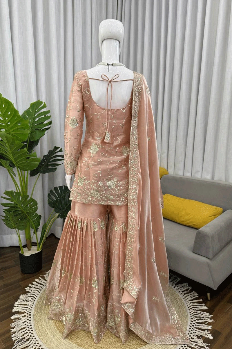 Designer Peach color jmc silk Sharara Suit 