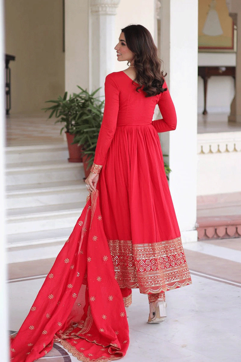 Designer Red Anarkali Dress for Reception
