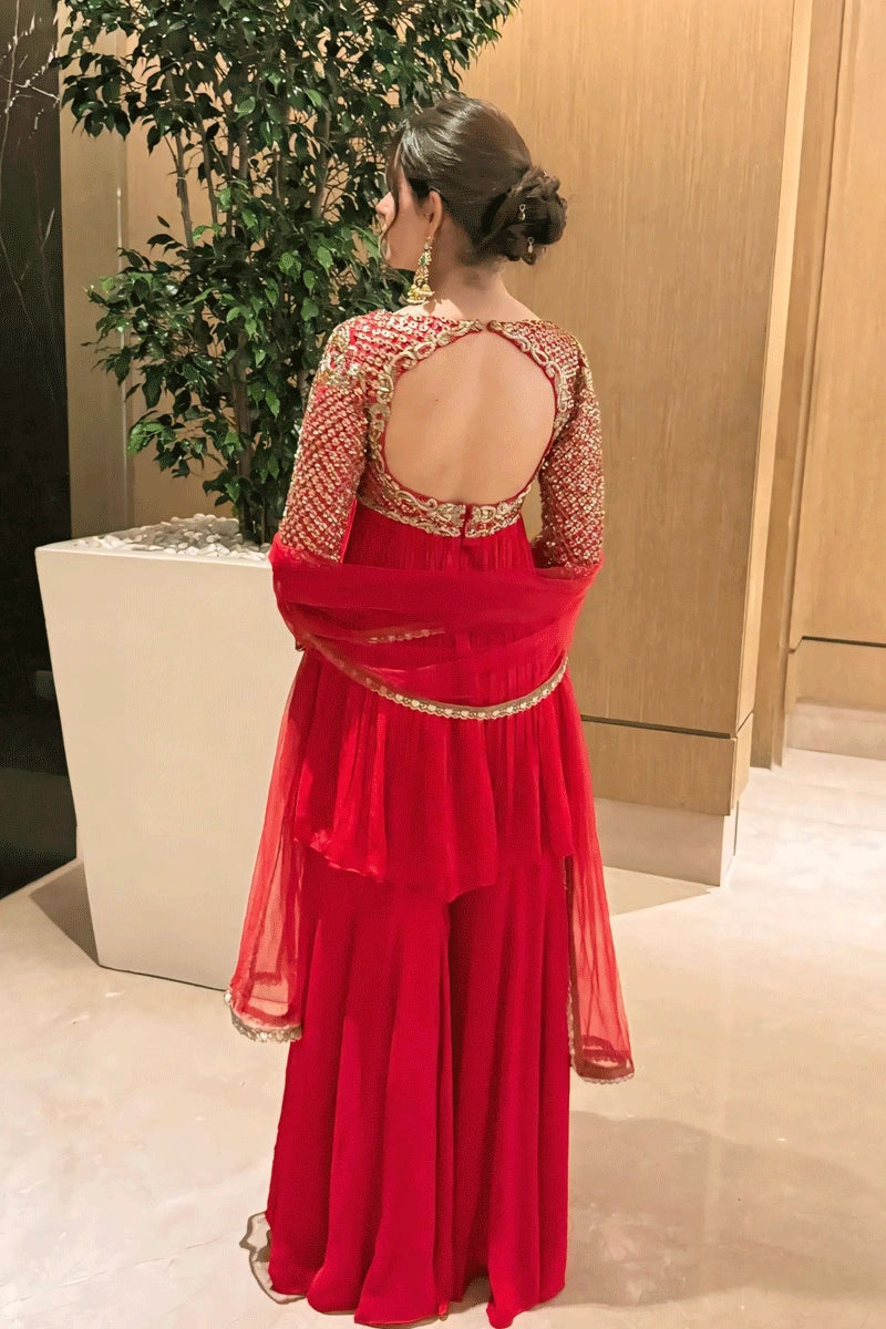 Designer Red Sharara