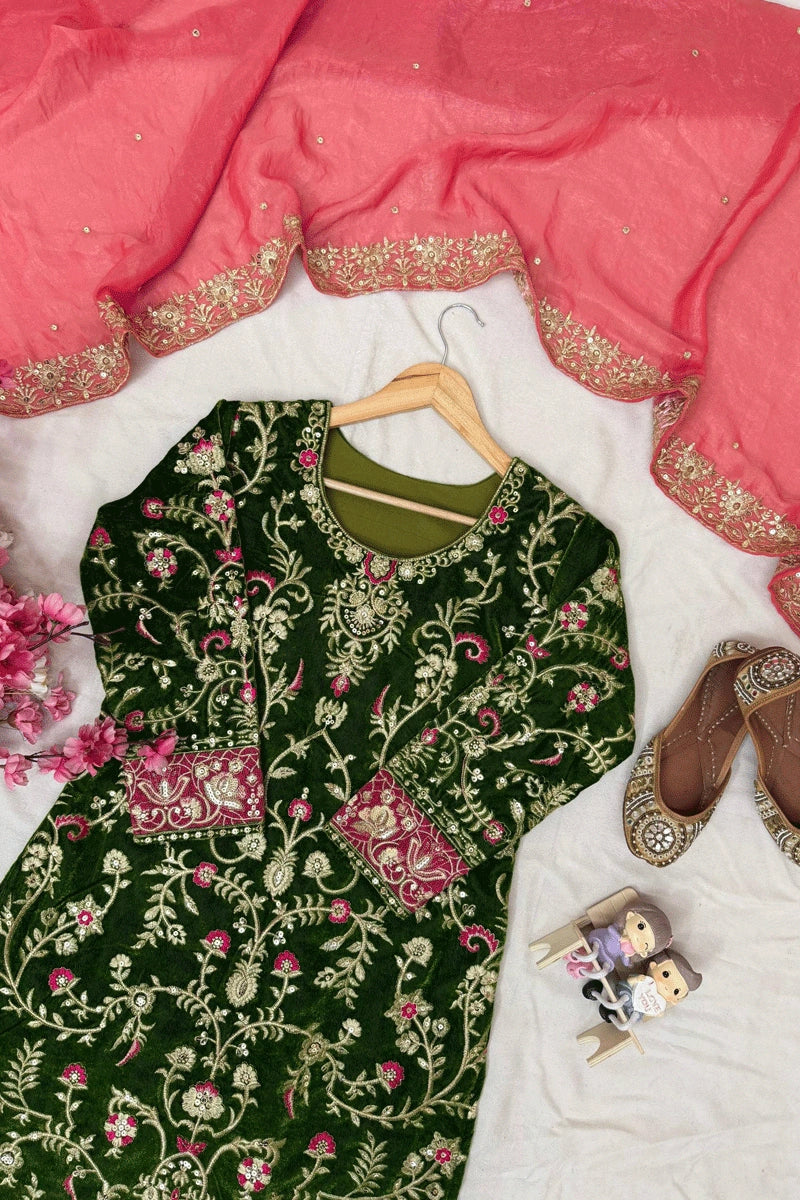 Designer Winter Velvet Embroidered Dress for Mehendi