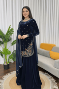 Designer Winter Wear Navy Blue Velvet Suit