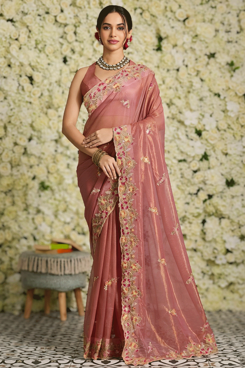 Party Wear Cutwork Border Saree For Girl