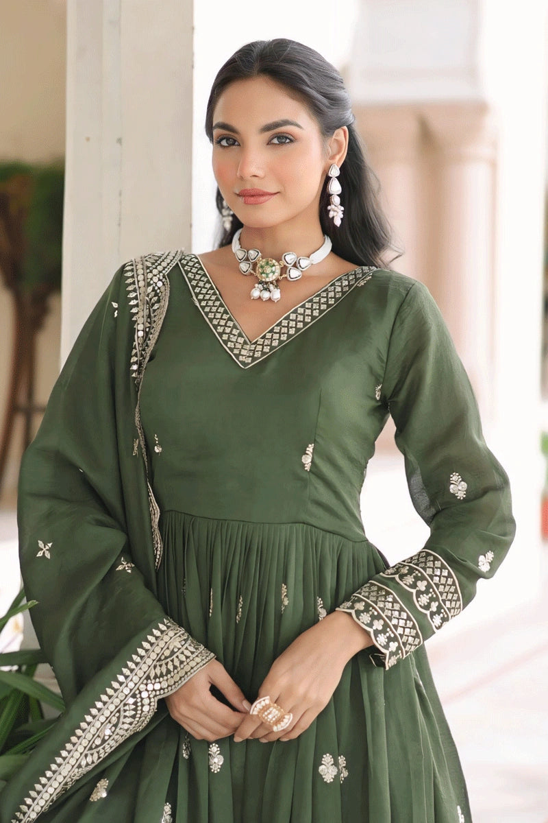 Designer mehendi gown with dupatta