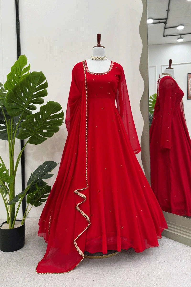 Designer red Anarkali gown