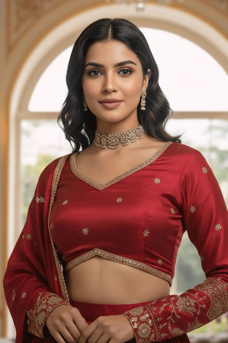 Red silk lehenga