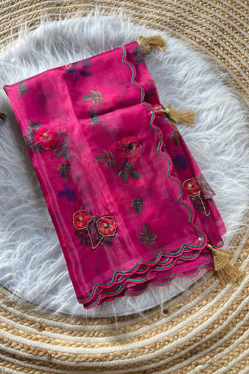 Digital Print Floral Pink Saree 