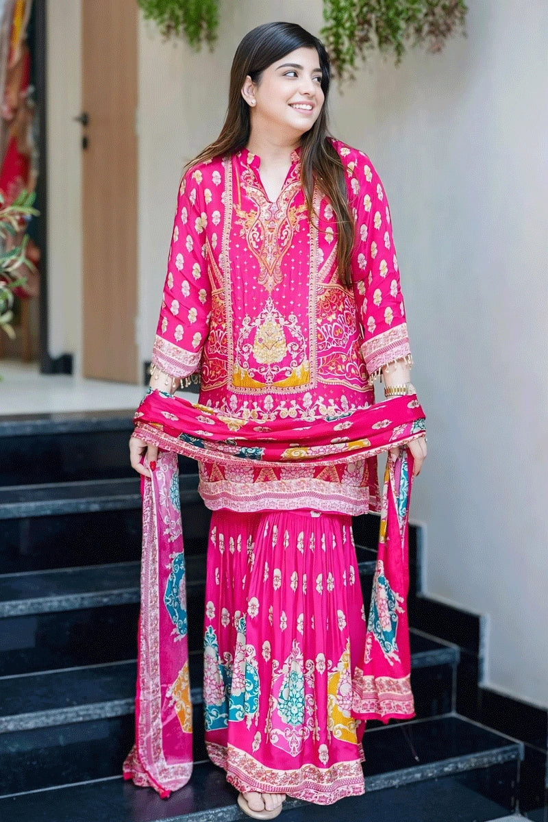 Digital Printed Wedding Sharara Suit 