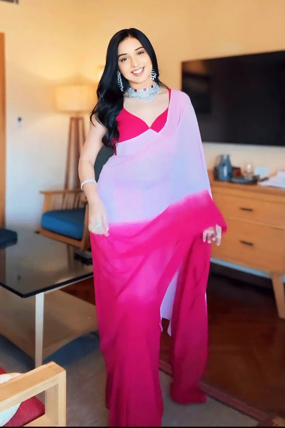 Pink Color Saree For Farewell Party In School pink-color-saree-for-farewell-party-in-school