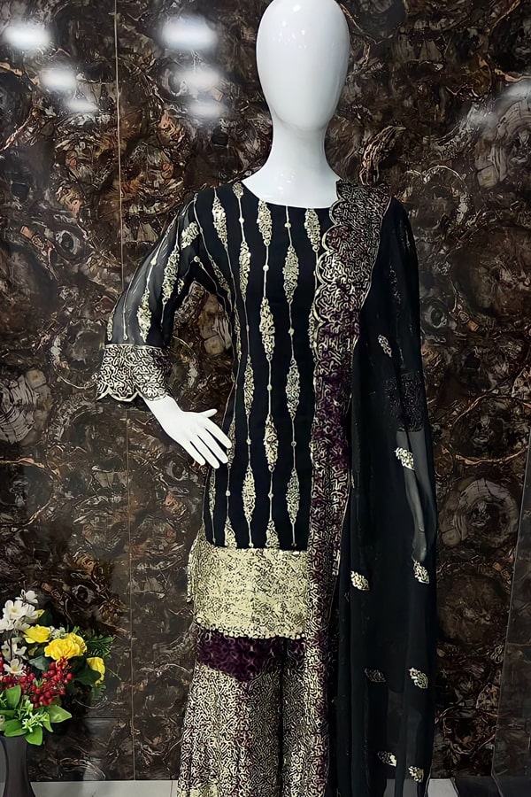 Latest Eid Special Black Sharara Suit Design 2022 - Anaya Designer Studio