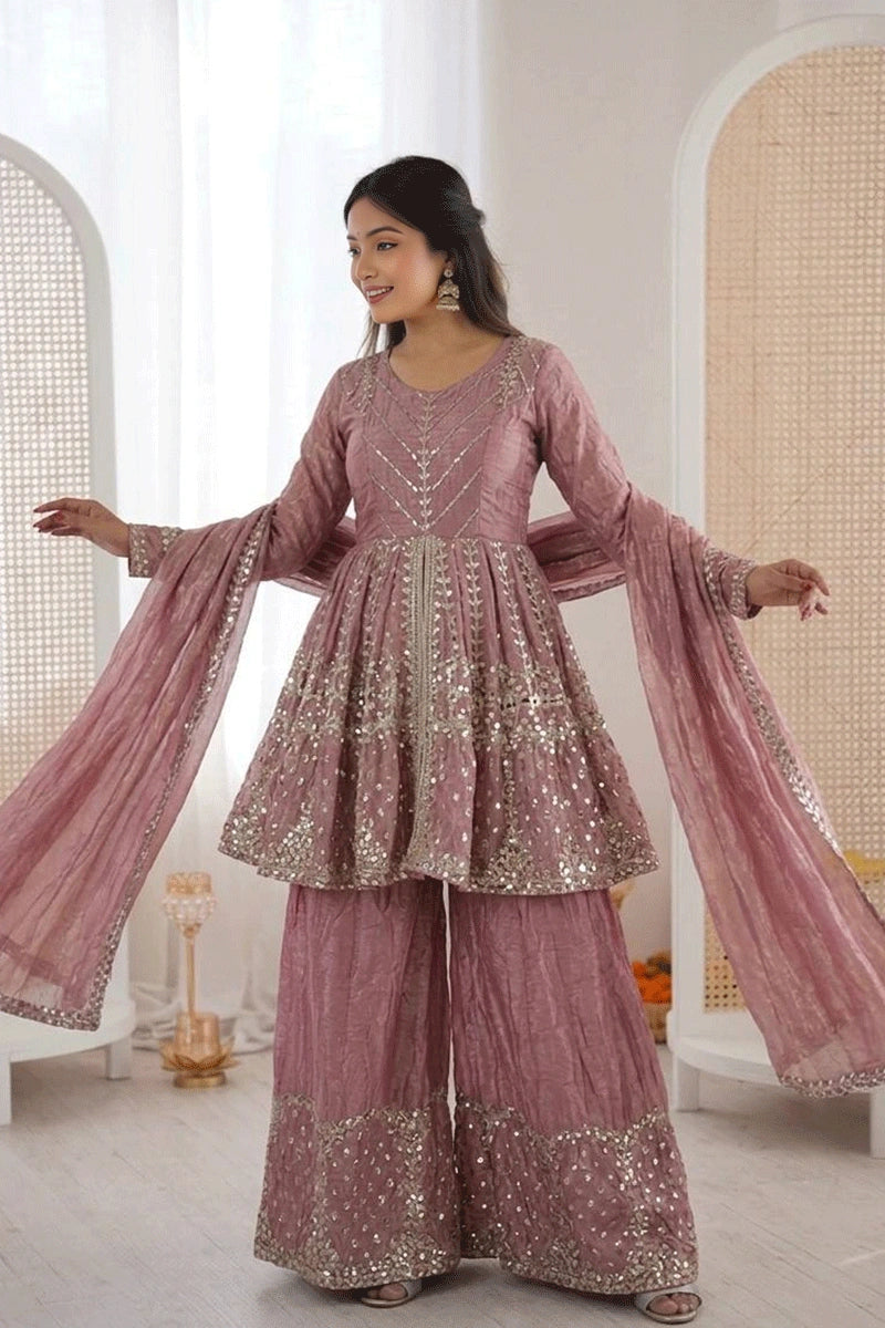 Elegant Baby Pink Silk Plazo Suit for Gen Z