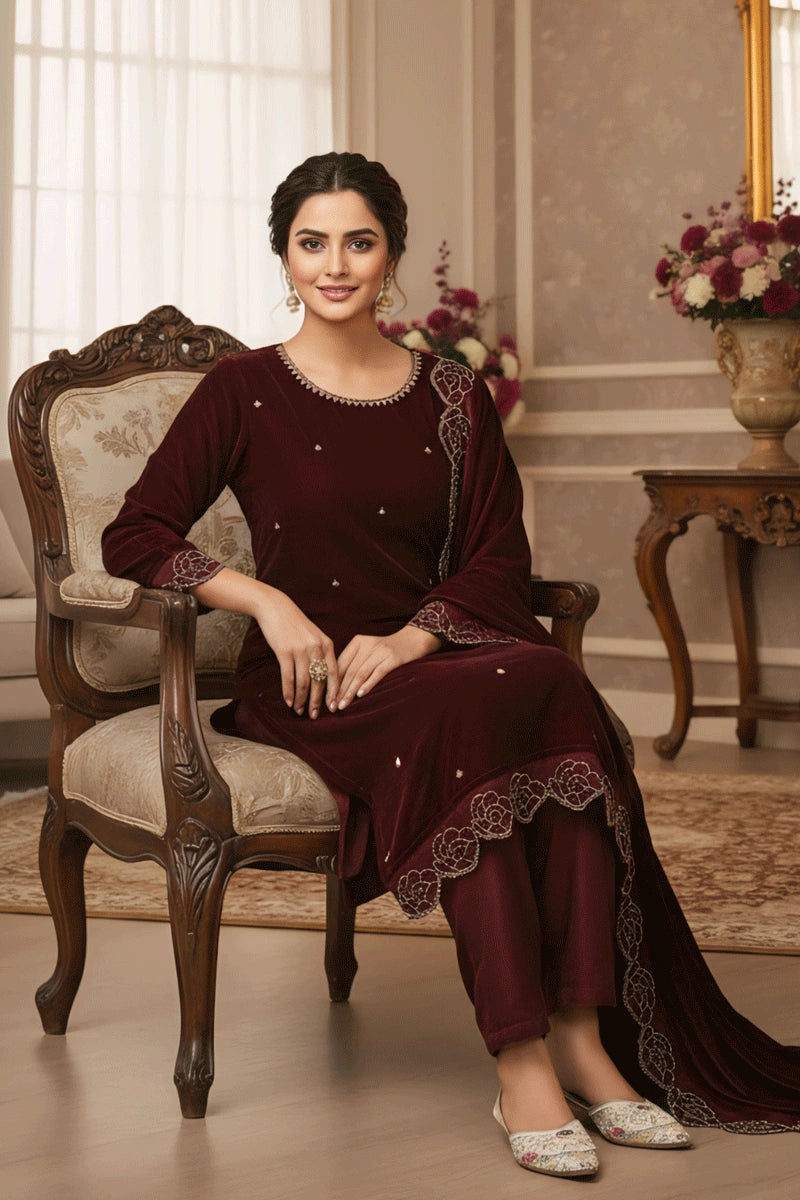 Maroon Velvet Suit