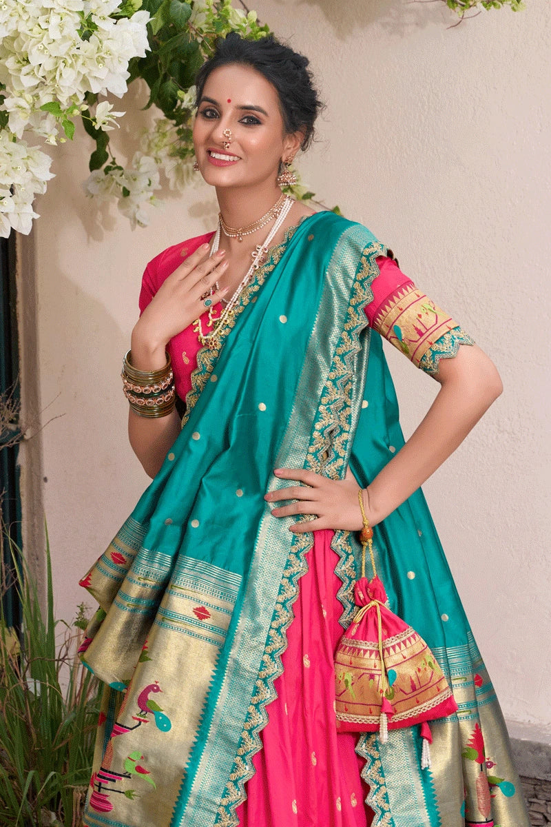 South Indian Pink Pattu Half Saree for Women